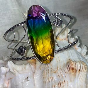 Stunning rainbow Tourmaline Artisan handcrafted cuff